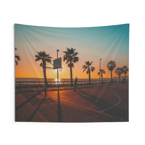 Basketball Sunset Tapestry with Palm Trees Wall Decor