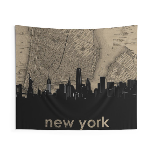 New York Skyline Tapestry - Vintage NYC Cityscape Wall Art