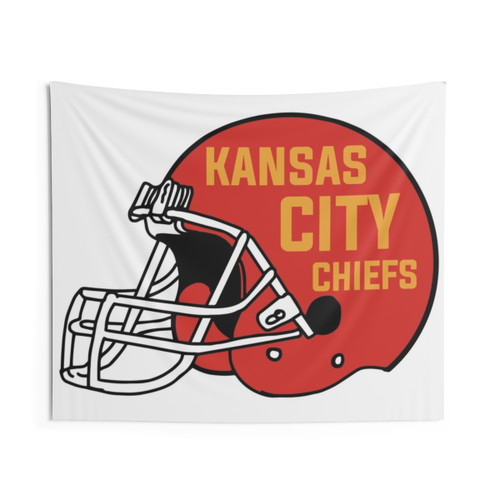 Kansas City Chiefs Tapestry featuring football players and the city skyline