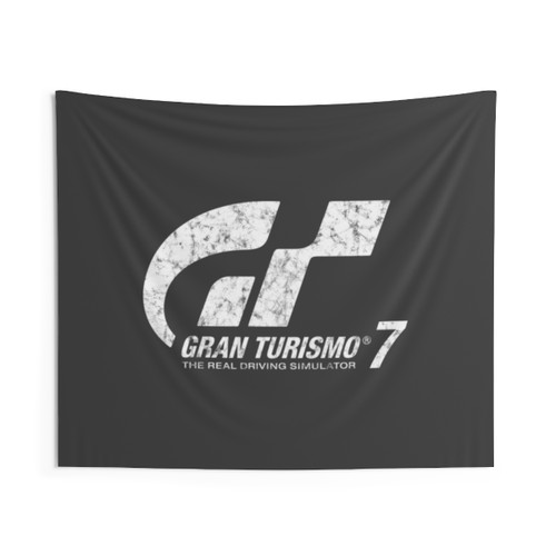 Gran Turismo 7 Distressed Logo Tapestry for Gaming Decor
