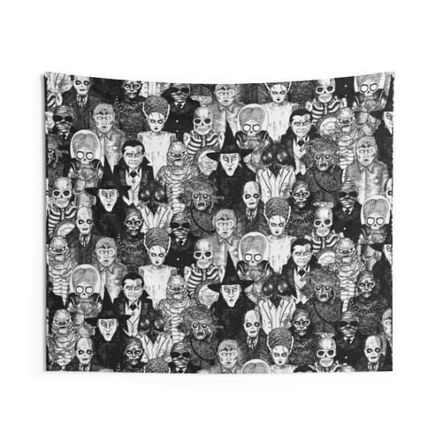 Horror Monsters Tapestry - Vintage Black and White Décor