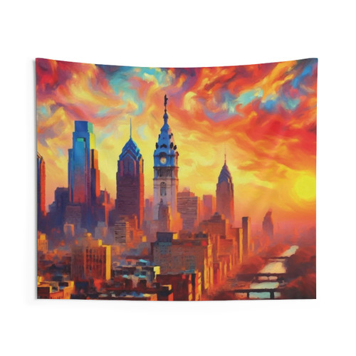Philadelphia Skyline Sunset Tapestry
