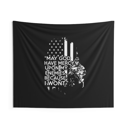 Patriotic Veteran Tapestry featuring the quote May God Have Mercy