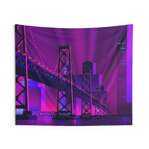 Synthwave Neon City San Francisco Tapestry