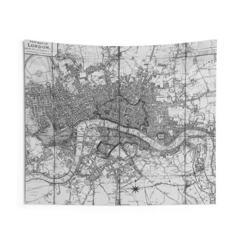 Vintage London Map Tapestry - 1817 Antique Cartography Wall Hanging
