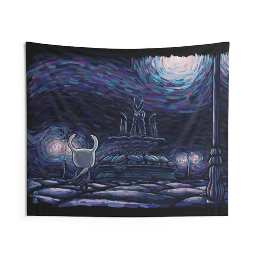 Starry Knight Metroidvania Tapestry Featuring Hollow Knight Characters