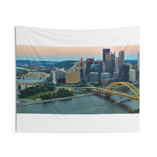 Pittsburgh Skyline Pink Sunrise Tapestry Wall Hanging