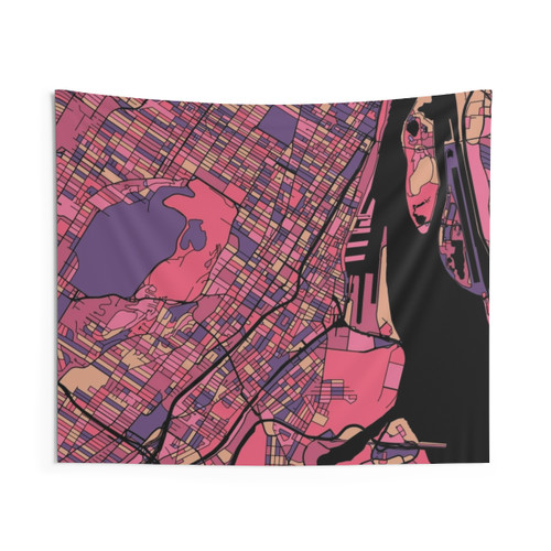 Montreal Map Pattern Tapestry in Purple and Pink