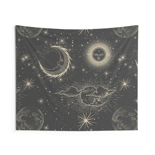 Mystical Third Eye Tapestry with Astrological Symbols