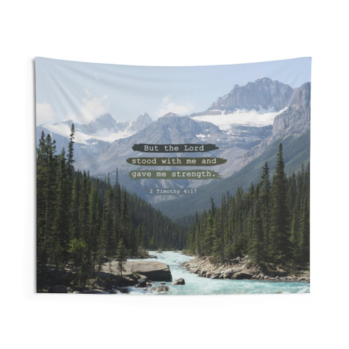Christian Tapestry with Bible Verse and Canadian Rockies Landscape