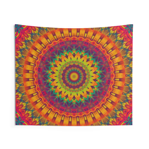 Vibrant Mandala Tapestry with Flower of Life Design