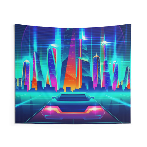 Synthwave Neon City Tapestry Wall Art
