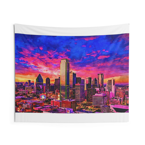 Downtown Dallas Skyline Watercolor Tapestry