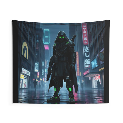 Cyber Phantom Tapestry - Futuristic Sci-Fi Wall Art