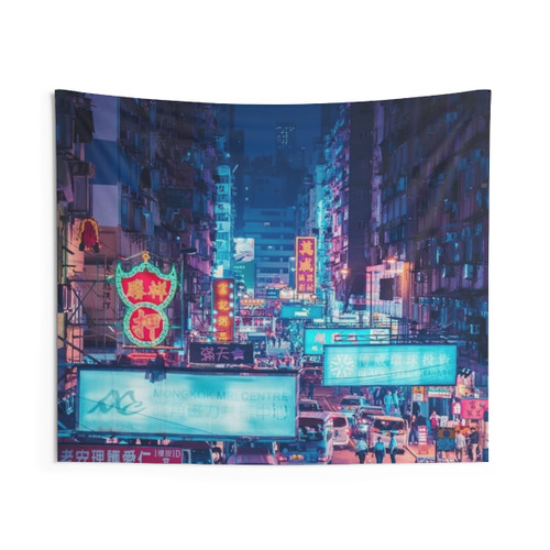 Hong Kong Nights Cyberpunk Tapestry