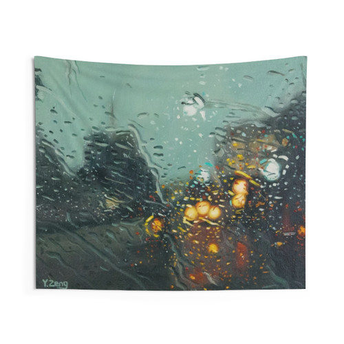 Realistic Rainy Street Oil Painting Tapestry