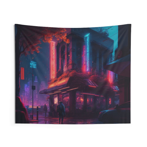 Relaxing neon city tapestry