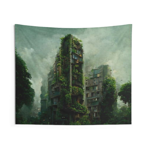 Overgrown Cityscape Tapestry