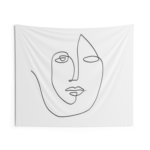 Abstract Face One Line Art Tapestry