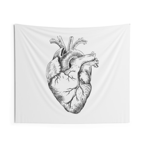 Anatomical Heart Black and White Tapestry