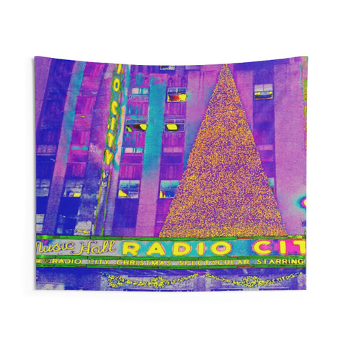 Radio City Music Hall Tapestry with Tree at Night