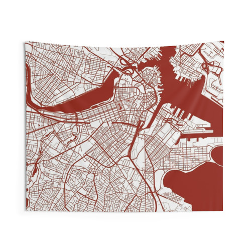 Boston Map Tapestry with Dark Red Inverted Design
