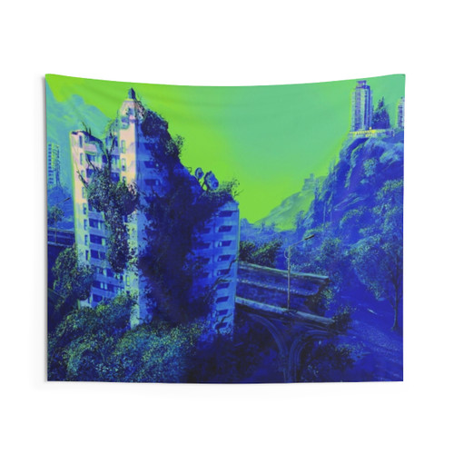 Reclamation Dystopian Tapestry featuring a post-apocalyptic cityscape