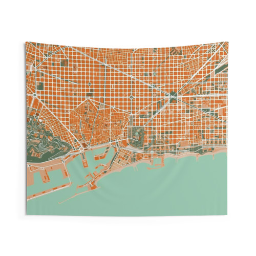 Barcelona City Map Mediterranean Tapestry