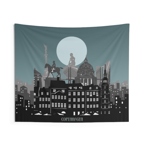 Copenhagen Skyline Tapestry - Minimalist Black and White City Art