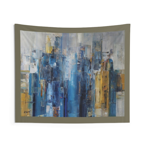 Abstract Blue City Tapestry Wall Art