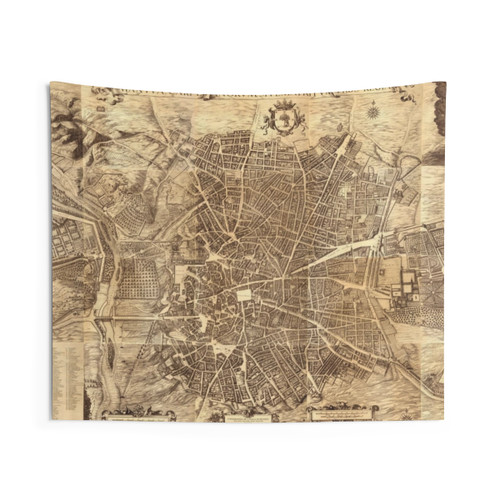 Vintage Madrid City Map Tapestry