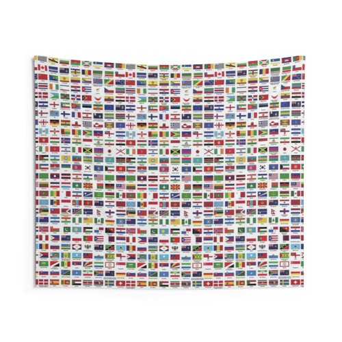 World Flags and Country Names Educational Tapestry