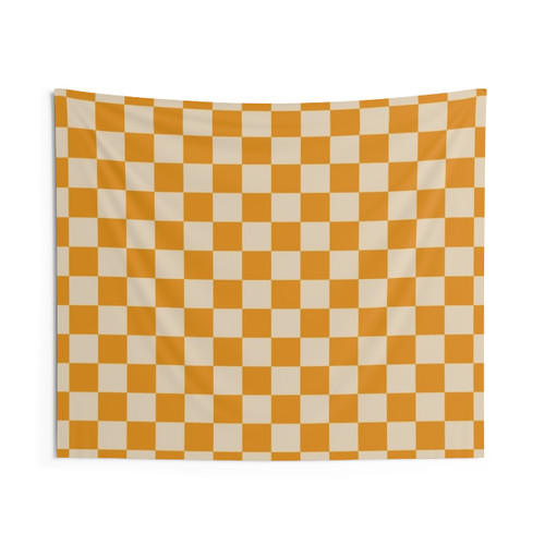 Checkerboard pattern honey mustard and cream tapestry