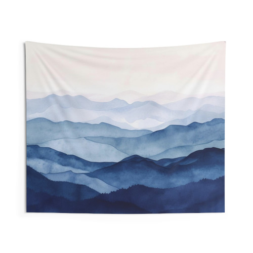 Blue Misty Mountains Watercolor Tapestry