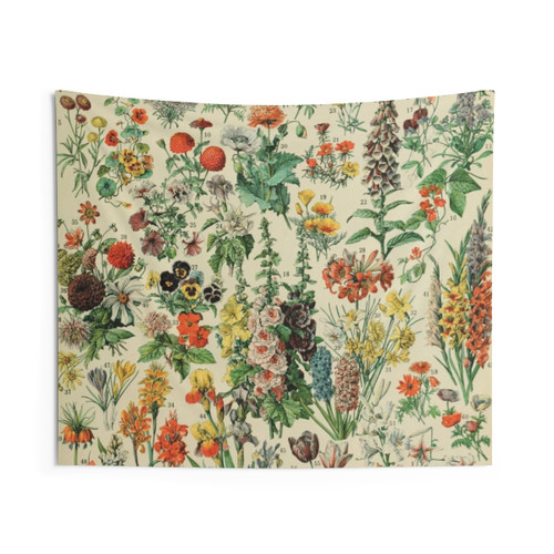 Vintage Botanical Tapestry featuring Adolphe Millot Fleurs Illustrations