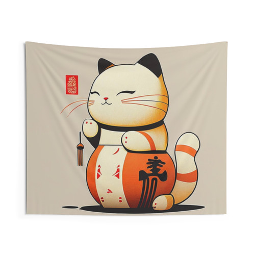 Japanese Lucky Cat Illustration Tapestry