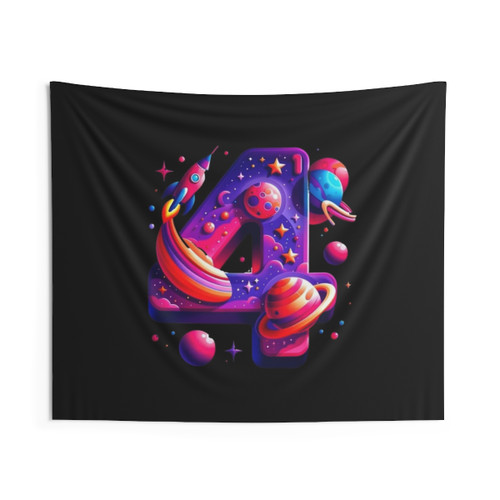 Educational Number 4 Tapestry with Space-Themed Artwork