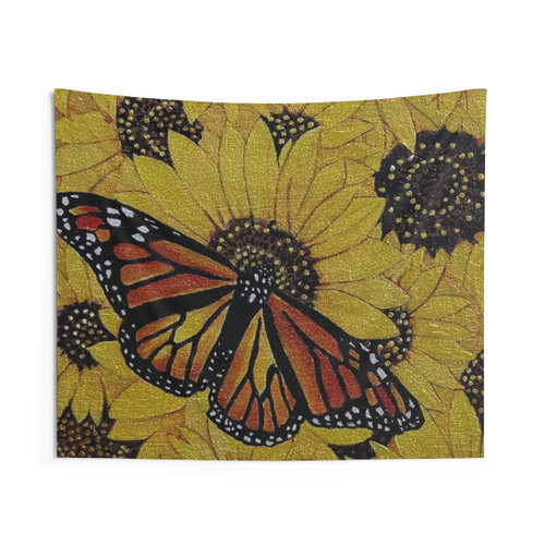 Monarch Butterfly Sitting on Sunflowers Tapestry