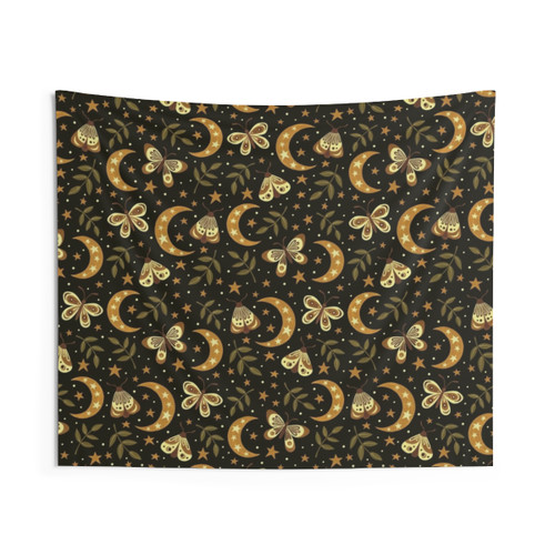 Mystical Moon and Moths Tapestry
