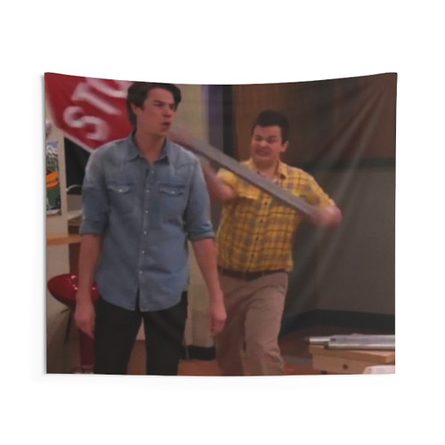 iCarly Gibby Hitting Spencer with Stop Sign Tapestry