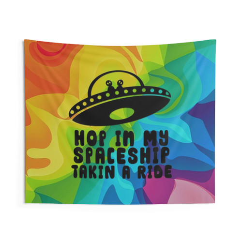 Colorful Trippy Spaceship Tapestry Wall Hanging