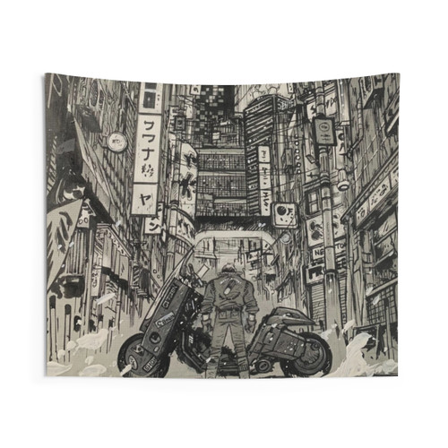Akira Monochrome Tapestry - Cyberpunk Anime Wall Art