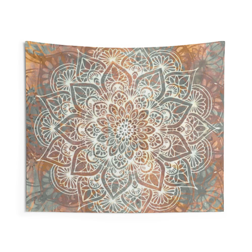 Mandala Yoga Art Tapestry in Burnt Orange