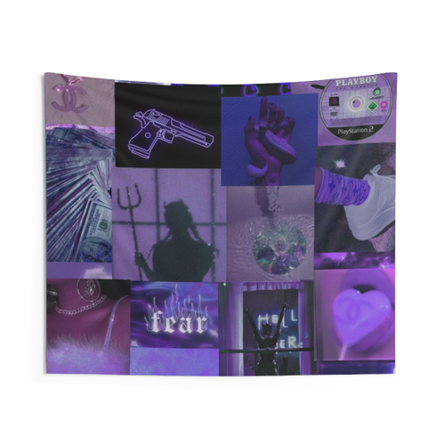 Purple Collage Tapestry for Dorm Room Decor
