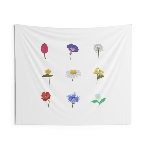 Flowers Educational Tapestry - Vintage Watercolor Floral Design