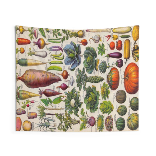 Vintage Vegetable Tapestry with Adolphe Millot Lithograph Illustration