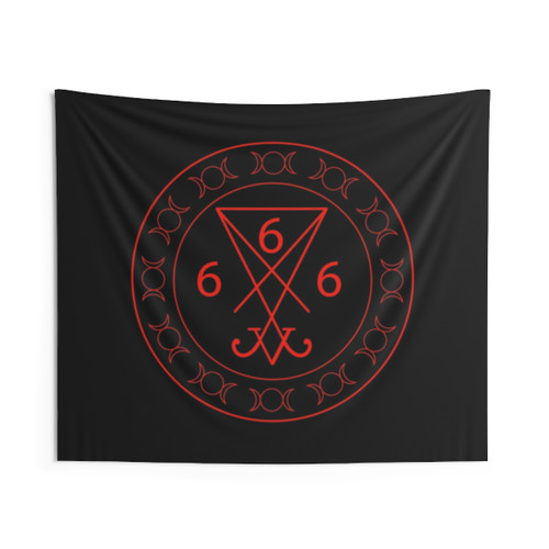 666 Satanic Tapestry with Lucifer Symbol
