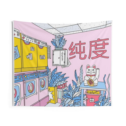 Maneki Neko Lucky Wash Blue Tapestry