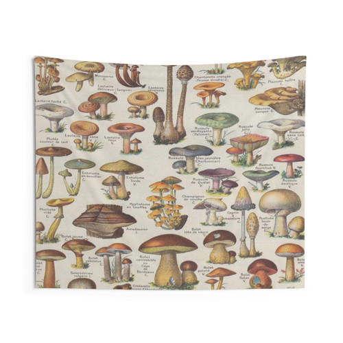 Vintage Mushroom Tapestry Featuring Adolphe Millot Lithograph