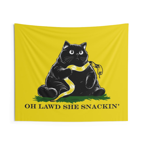 Funny Cat Meme Tapestry - Oh Lawd She Snackin'